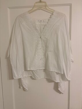 Mango Lightweight White Eyelet Button-Front Women's Top